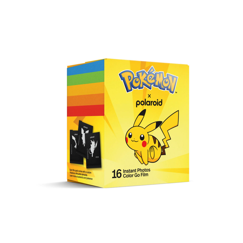 Polaroid Go Color Film Pikachu Edition box showing the rainbow stripe side