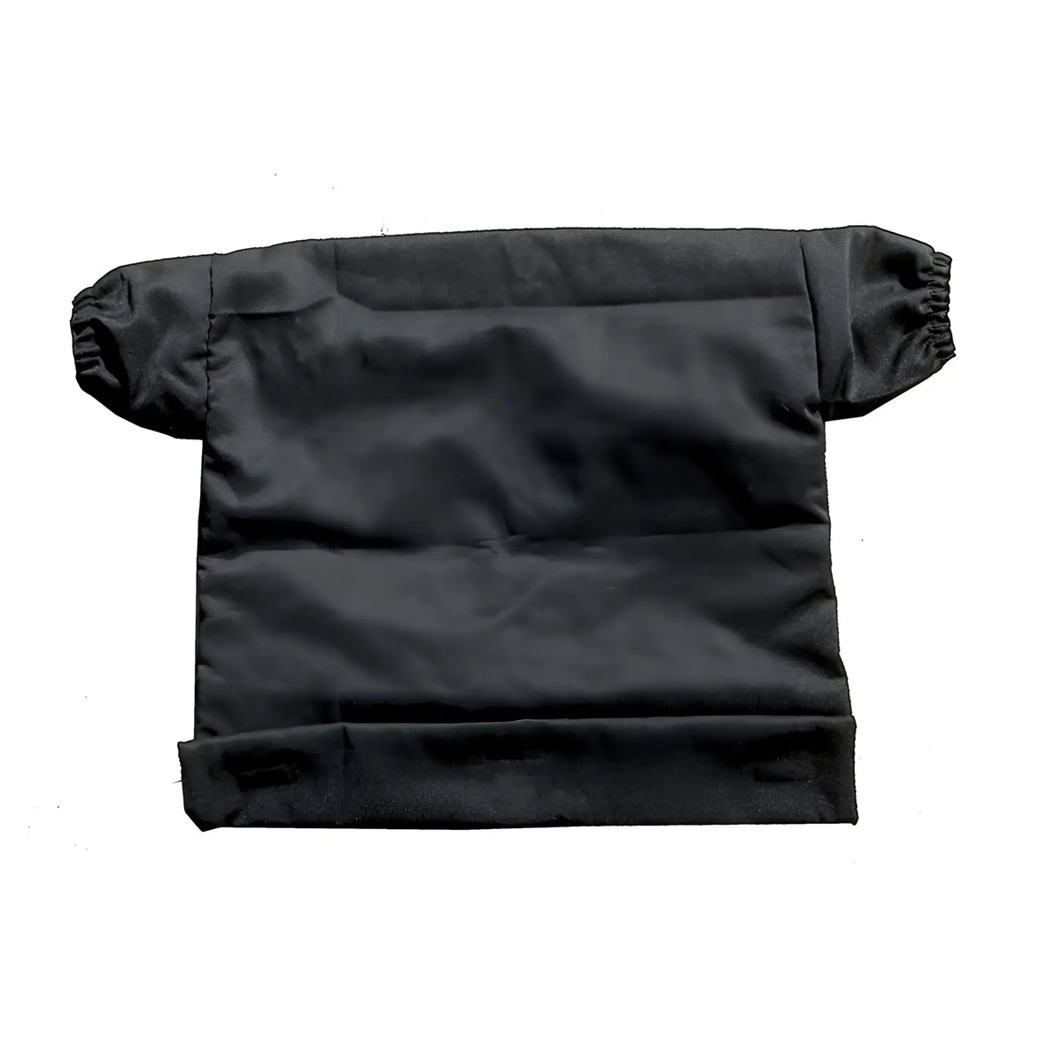 Black fabric sleeve with elastic cuffs and a folded hem.