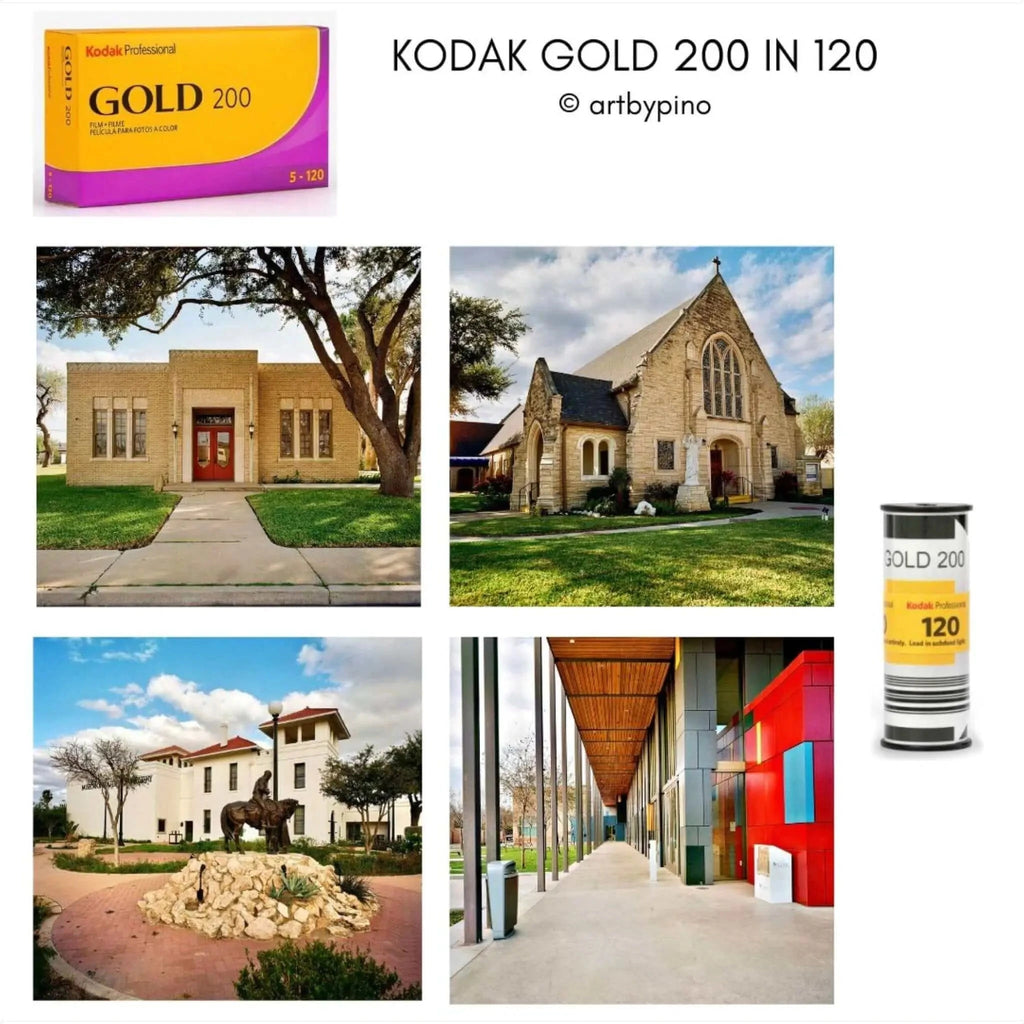Kodak gold 200 film pack in vibrant yellow and purple packaging.